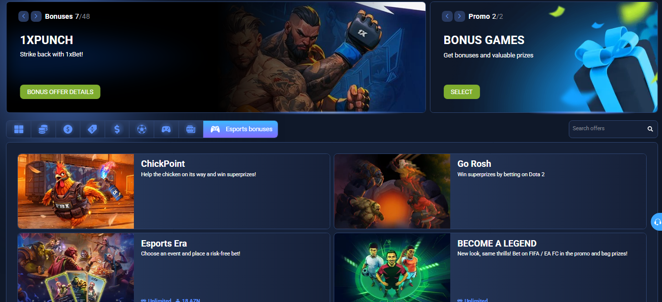 Esports Betting Bonuses at 1xbet Azerbaijan