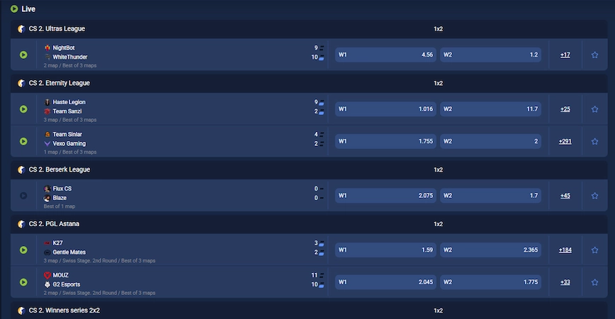 Live CS2 betting odds